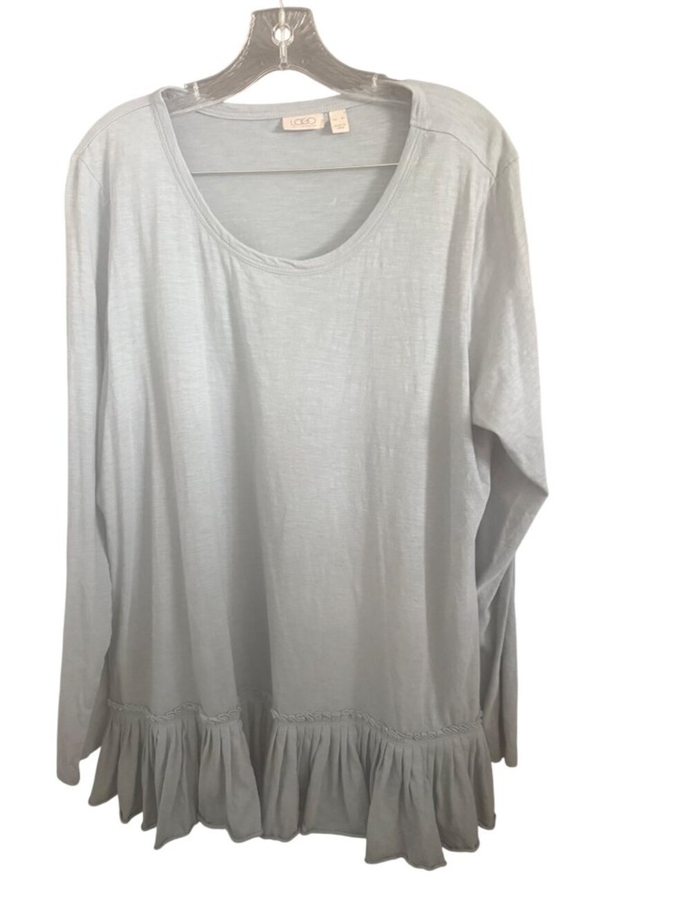 LOGO Lori Goldstein XL Baby blue Long Sleeve Tunic Top With Ruffle Hem Detail
